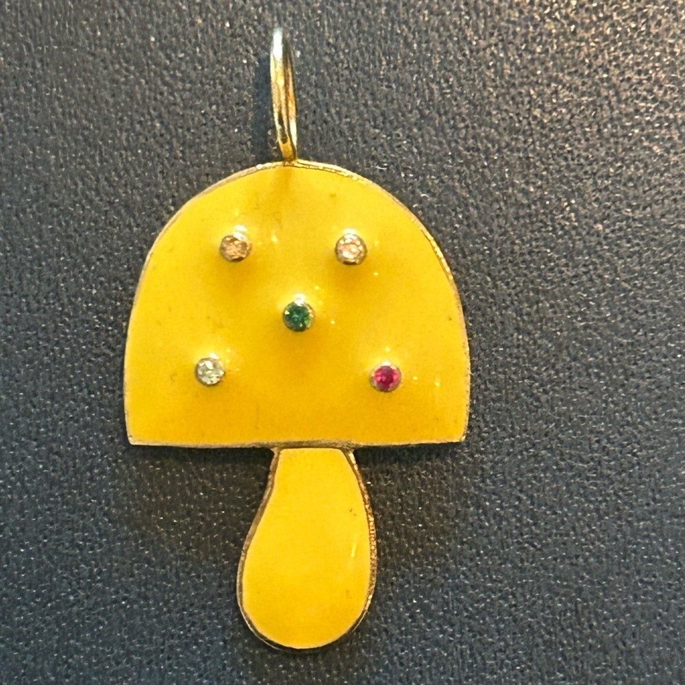 Yellow Mushroom Pendant with Multi-Colored Accent Stones